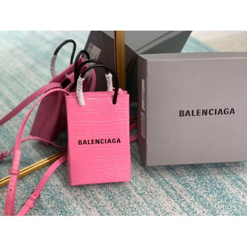 Balenciaga Original Mini-Shopper aus glänzendem Leder mit Krokoprägung B152865 rosa