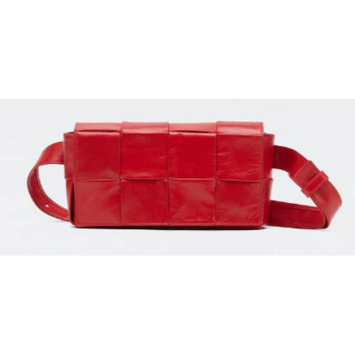 Bottega Veneta CASSETTE Mini Gürteltasche aus Intreccio-Leder 651053 TOMATO
