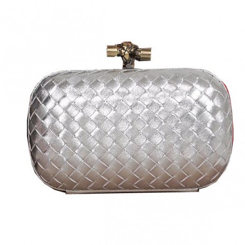 Bottega Veneta Intrecciato Schaffell Impero Ayers Knot Clutch 11308 Silber