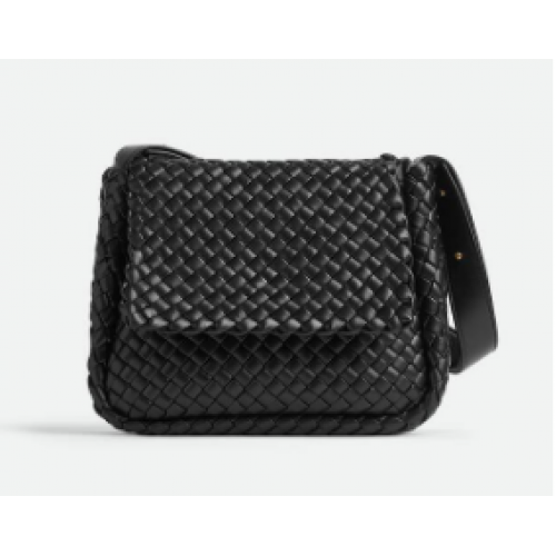Bottega Veneta Kleine Schultertasche aus gepolstertem Intreccio-Leder 709418 schwarz