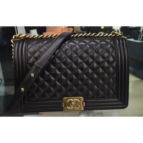Junge Chanel Flap Bag Schwarz Original Schafsleder A67088 Gold