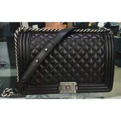 Junge Chanel Flap Bag Schwarz Original Schafsleder A67088 Silber