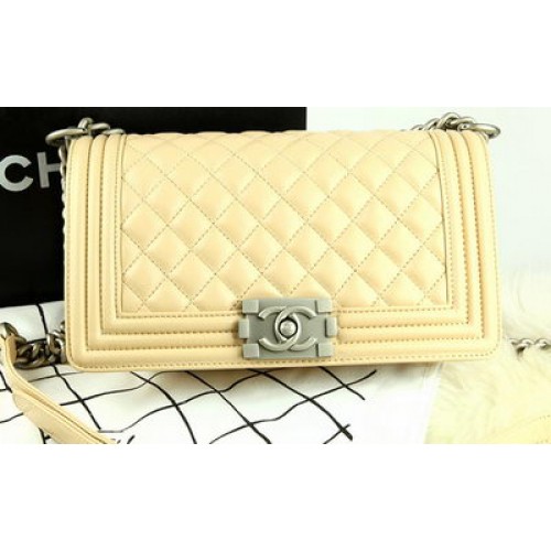 Junge Chanel Flap Bag Original Apricot Pearl Schaffell Leder A67086 Silber
