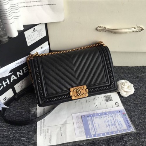 Junge Chanel Flap Bag Original Chevron Leder A67086 Schwarz