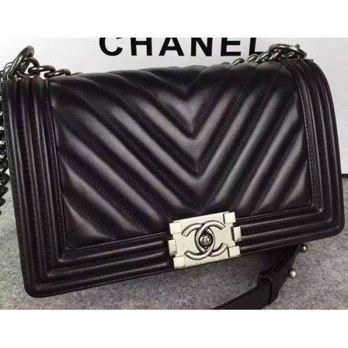 Junge Chanel Flap Bag Original Chevron Nubukleder A5708 Schwarz