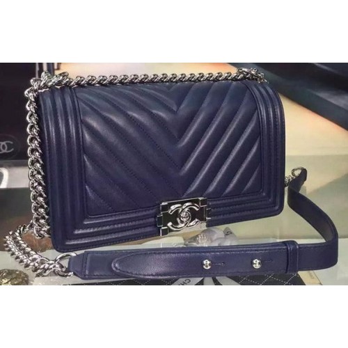 Junge Chanel Flap Bag Original Chevron Nubukleder A5708 Royal