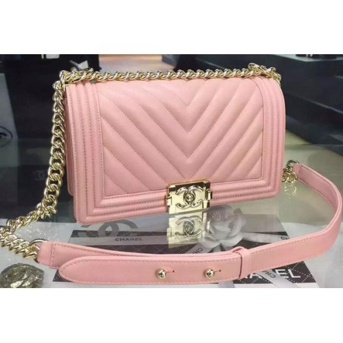 Junge Chanel Flap Bag Original Chevron Rosa Nubukleder A5708 Gold