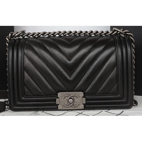 Junge Chanel Flap Bag Original Chevron Schaffell A67025 Schwarz
