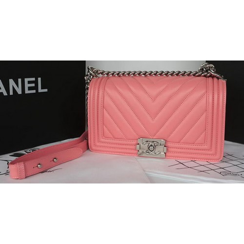 Junge Chanel Flap Bag Original Chevron Schaffell A67025 Rosa