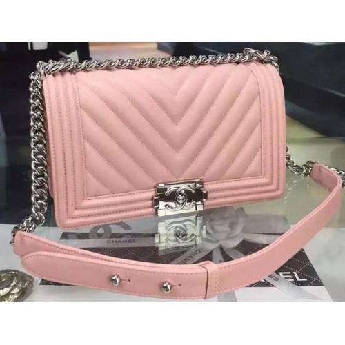 Junge Chanel Flap Bag Original Chevron Schaffell Leder A5708 Pink