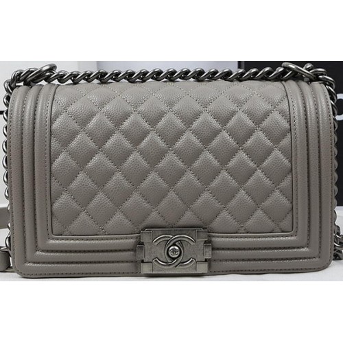Junge Chanel Flap Bag Original Grey Cannage Muster A67025 Silber Junge Chanel Flap Bag Original Grey Cannage Muster A67025 Silber
