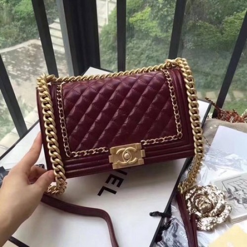 Boy Chanel Flap Bag Original Leder B67086 Wein