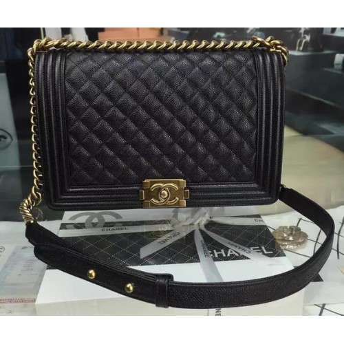 Junge Chanel Flap Bags Original Schwarz Cannage Muster A67088 Gold