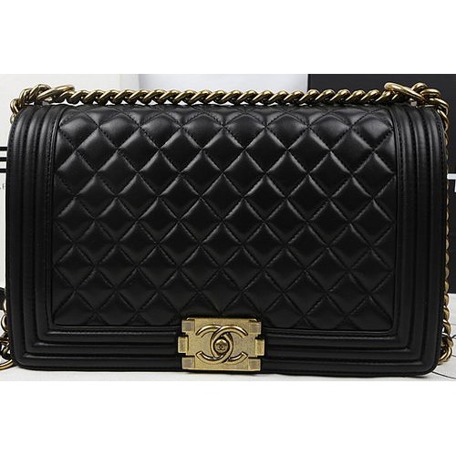 Boy Chanel Flap Bags Original Schwarzes Schafsleder A67088 Gold
