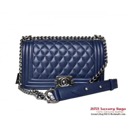Boy Chanel Flap Umhängetasche A67086 Schaffell Königsblau