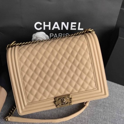 Junge Chanel Flap Umhängetasche Aprikose Original Cannage Muster A67087 Gold