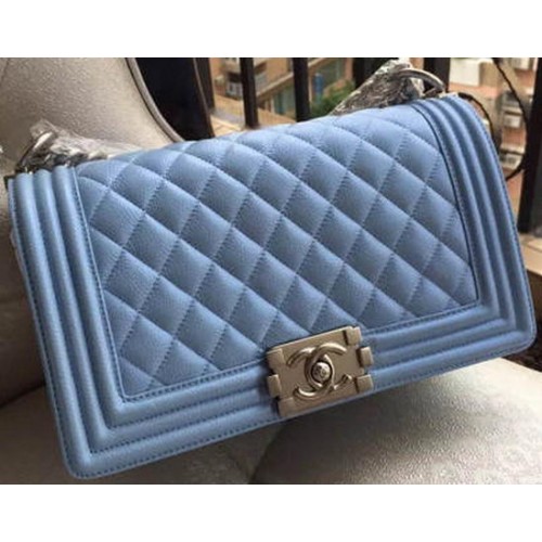 Junge Chanel Flap Umhängetasche Blau Cannage Muster A67086 Silber