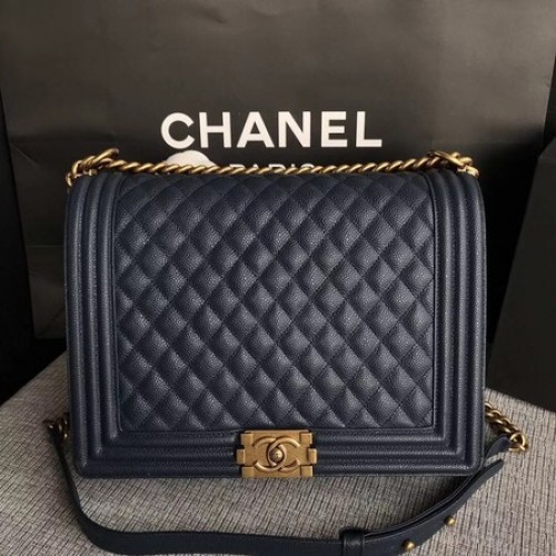 Junge Chanel Flap Umhängetasche Blau Original Cannage Muster A67087 Gold