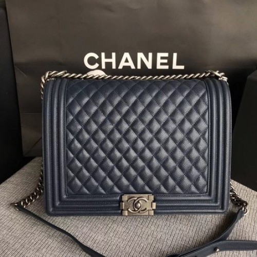 Junge Chanel Flap Umhängetasche Blau Original Cannage Muster A67087 Silber