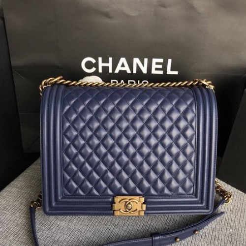 Junge Chanel Flap Umhängetasche Blau Original Schafsleder A67087 Gold