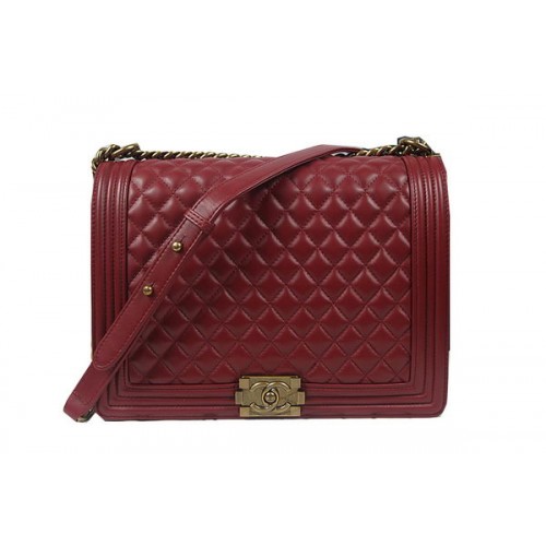 Boy Chanel Flap Umhängetasche Burgund Original Schaffell A67087 Messing