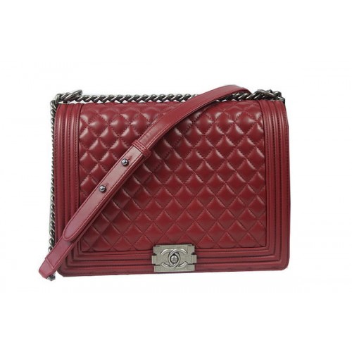 Boy Chanel Flap Umhängetasche Burgund Original Schaffell A67087 Silber