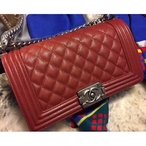 Boy Chanel Flap Umhängetasche Cannage Muster A67086 Burgund