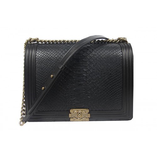 Boy Chanel Flap Umhängetasche aus echtem Schlangenleder A67087 Schwarz