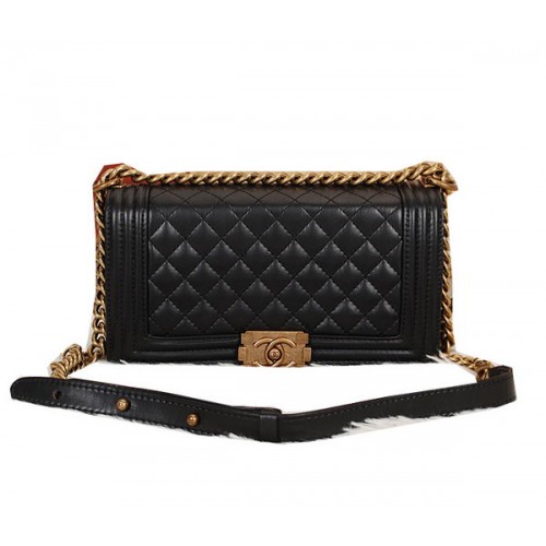 Boy Chanel Umhängetasche Original Leder CHA68076 Schwarz