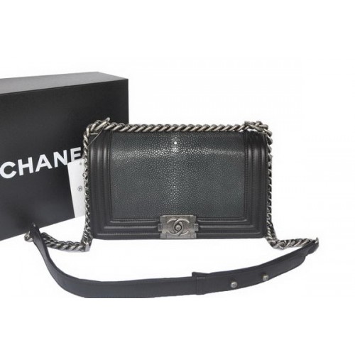 Boy Chanel Flap Umhängetasche Original Pearl Leather A67086 Schwarz