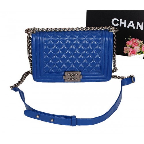 Boy Chanel Flap Umhängetasche Original Schafsleder A67086 Blau