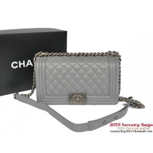 Boy Chanel Flap Umhängetasche Original Schafsleder A67086 Grau