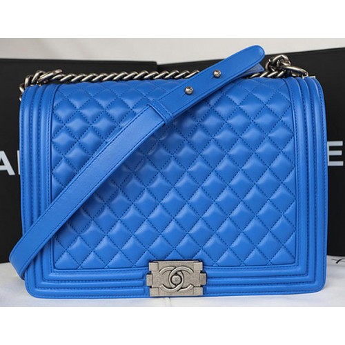 Boy Chanel Flap Umhängetasche Original Schafsleder A67087 Blau