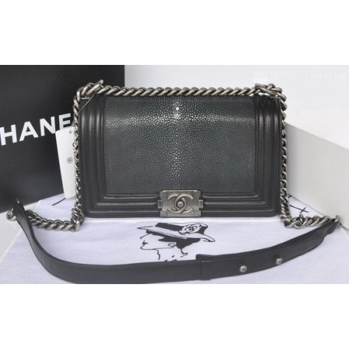 Boy Chanel Flap Umhängetasche Perle Leder A66230 Schwarz