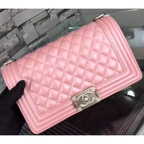 Boy Chanel Flap Umhängetasche Rosa Schafsleder A67086 Silber