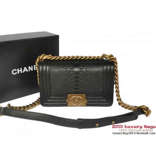 Boy Chanel Flap Umhängetasche Pythonleder A66094 Schwarz
