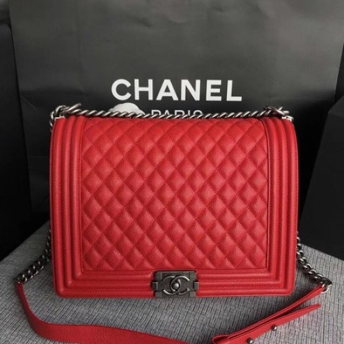 Junge Chanel Flap Umhängetasche Rot Original Cannage Muster A67087 Silber