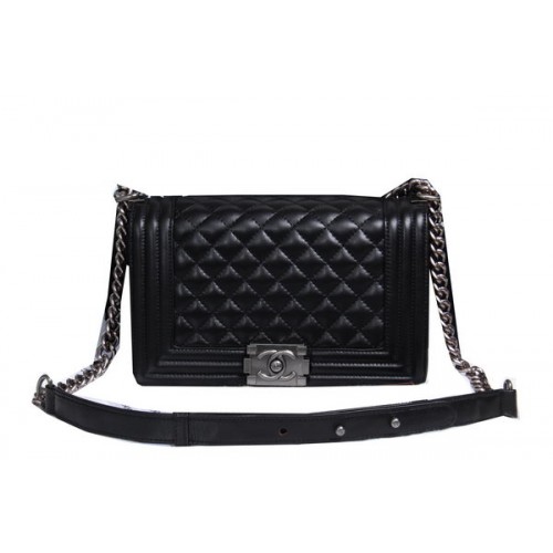 Boy Chanel Flap Umhängetasche Schafsleder CHA2068 Schwarz