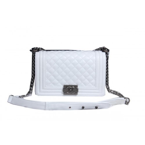 Boy Chanel Flap Umhängetasche Schafsleder CHA2068 Weiß
