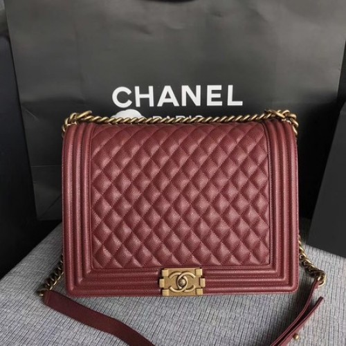 Boy Chanel Flap Umhängetasche Wein Original Cannage Muster A67087 Gold