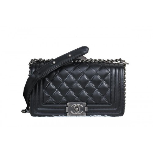 Boy Chanel Flap Umhängetasche aus Kalbsleder A8013 Schwarz