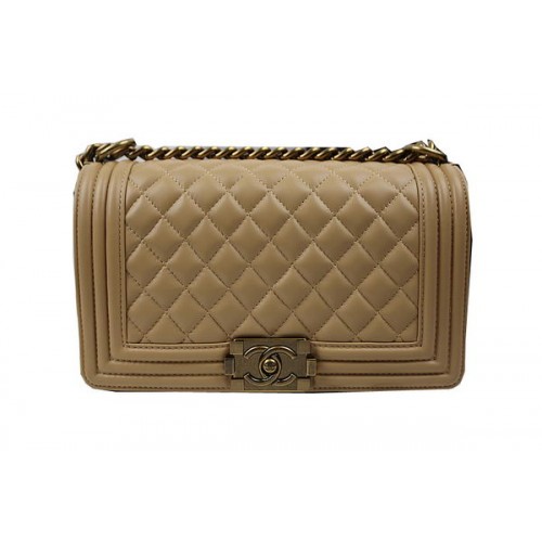 Boy Chanel Flap Umhängetaschen Aprikose Original Schaffell A67025 Gold