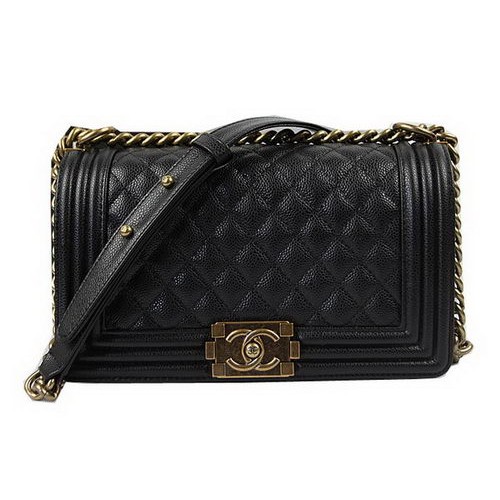 Boy Chanel Flap Umhängetaschen Schwarz Original Cannage Muster A67025 Gold