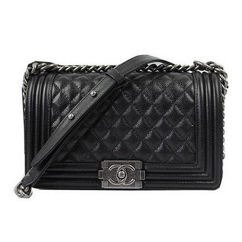 Boy Chanel Flap Umhängetaschen Schwarz Original Cannage Muster A67025 Silber