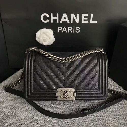 Junge Chanel Original Chevron Leder 67086 Schwarz