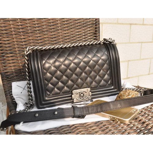 Boy Chanel Original Lammleder-Umhängetasche mit Klappe A67086 Schwarz