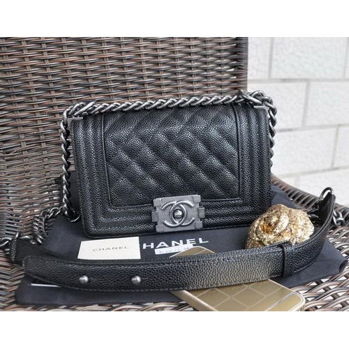 Boy Chanel Small Flap Umhängetasche Cannage Muster A67083 Schwarz