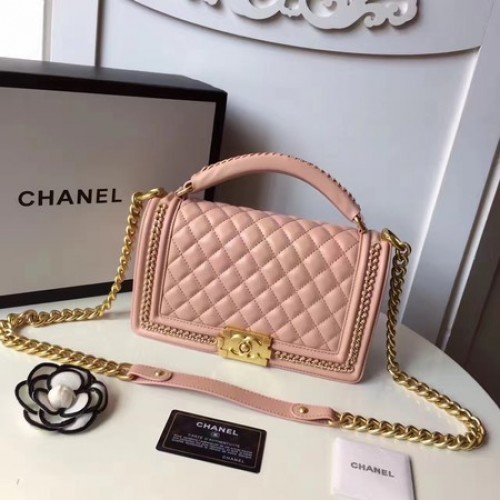 Boy Chanel Top Handle Flap Bag Original Schafsleder A94804 Rosa