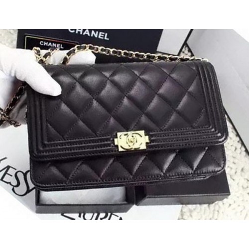 Junge Chanel WOC Flap Bag Schwarzes Schaffell A1119 Gold