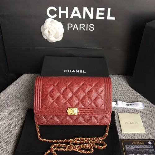 Boy Chanel WOC Flap Bag Original Kalbsleder CHA6040 Dunkelrot